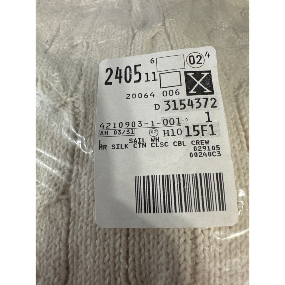 Lands End Mens Silk Cotton Cable Knit Crewneck Sweater Sail White Large L - Picture 5 of 8